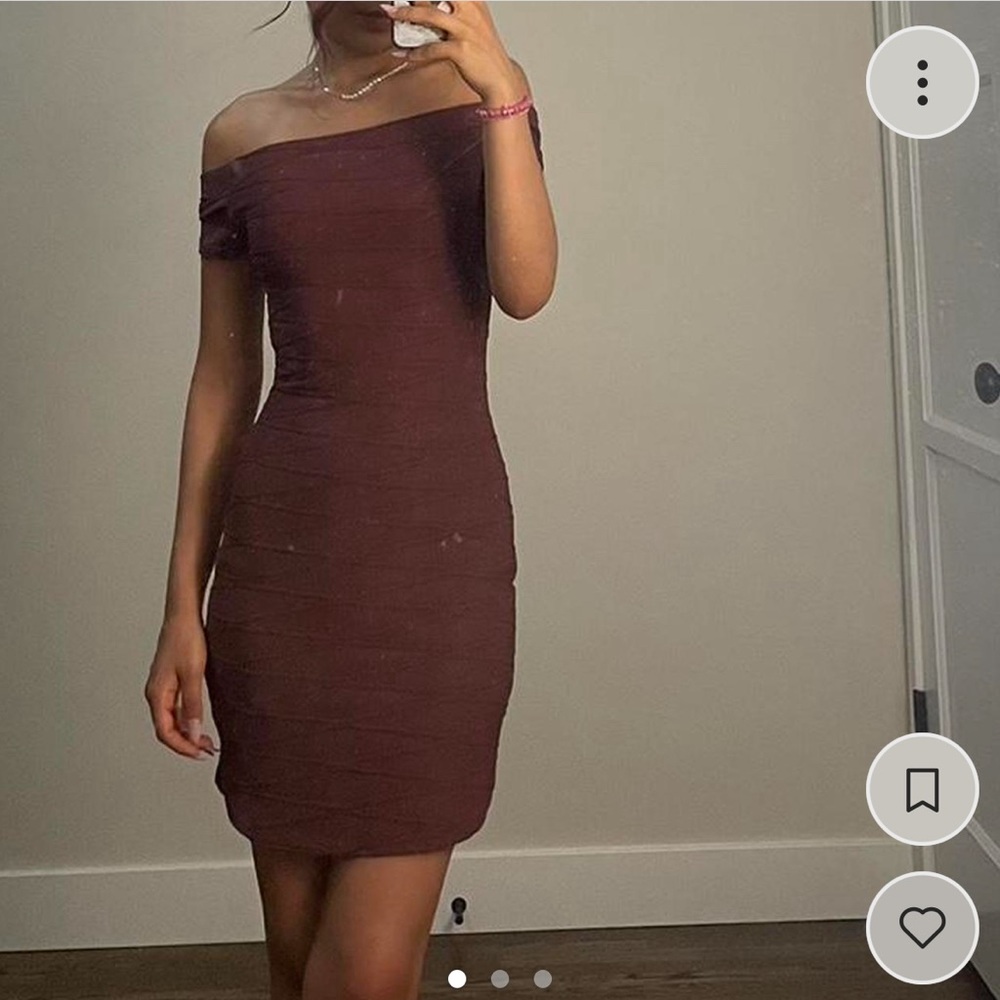 plum off the shoulder windsor body on mini dress